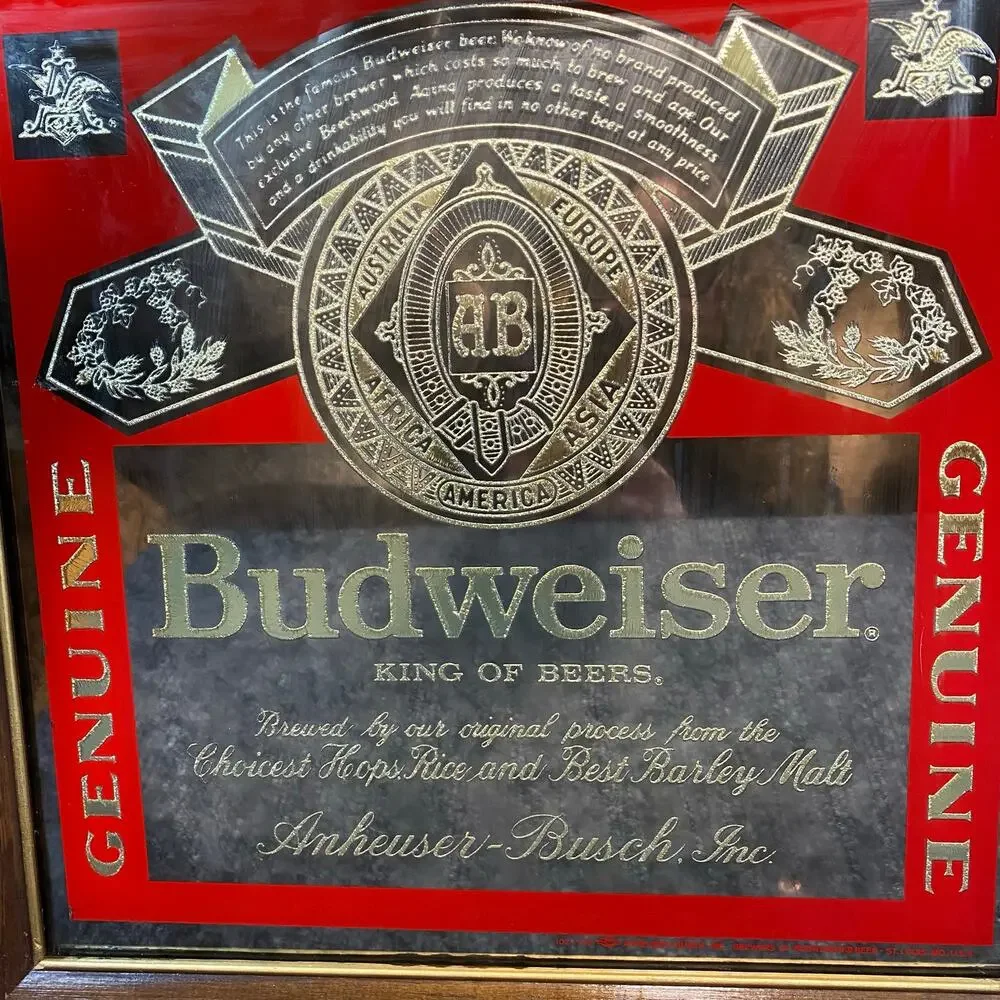 Vintage Budweiser King of Beers Bar Mirror 15x15 Anheuser Busch Genuine Sign